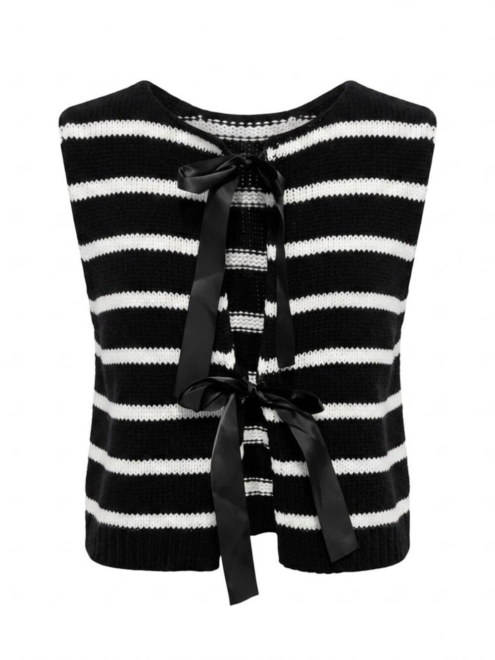 Striped Bow Front Sweater Vest Cardigan Size Medium Black White Coquette Knit M